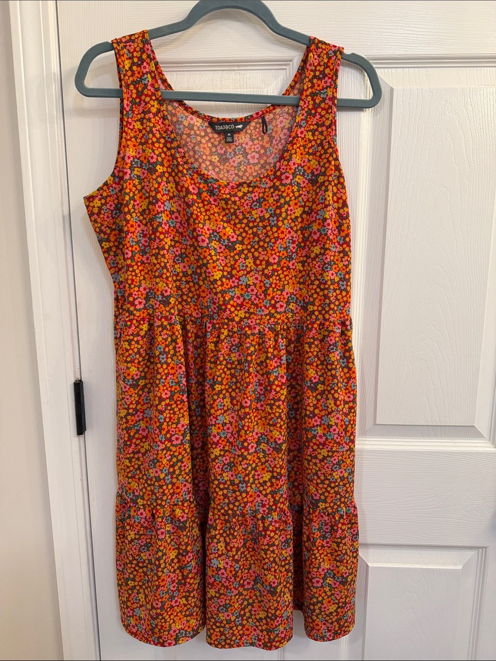 Toad & Co Orange Floral Tiered Dress Sunkissed Sunsana Size M